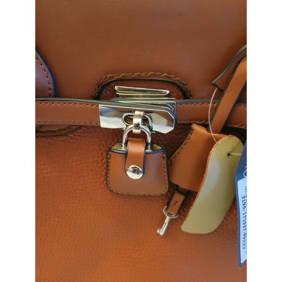 NWT Chocolate Vegan Leather Covered Lock & Key Medium Top Handle Satchel Handbag - Picture 10 of 11